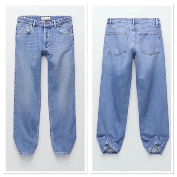 Zara Luna Mid Rise Gathered Detail Washed Effect Straight Jeans - Picture 5 of 9